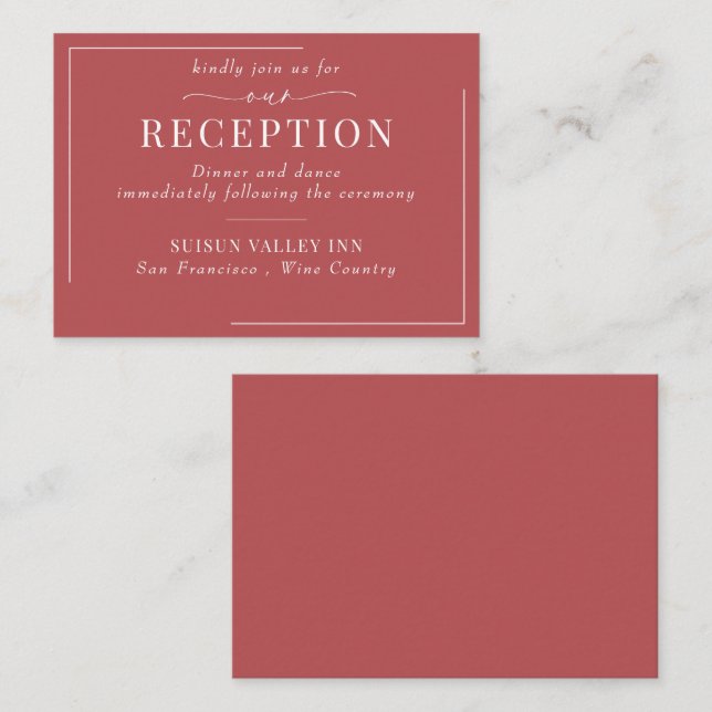Calligraphy Classic Modern Wedding Reception Enclosure Card (Front/Back)