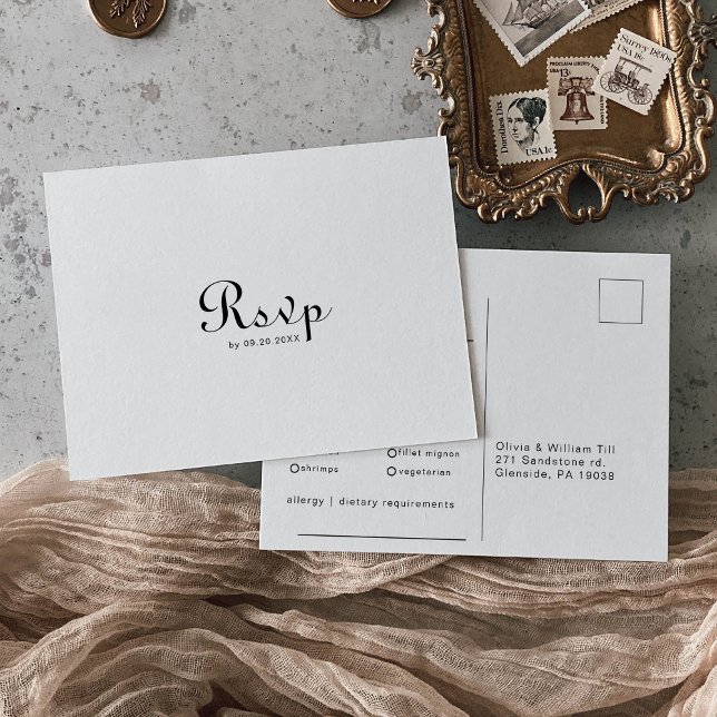 Calligraphy Classic Wedding Menu Choice Reply Postcard (Creator Uploaded)