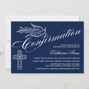 Calligraphy Confirmation with Cross and Dove Invitation