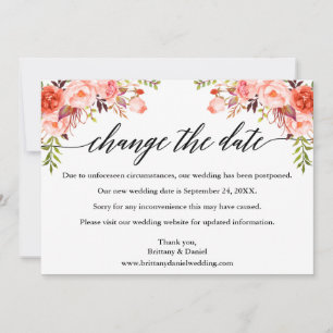 Calligraphy Coral Floral New Wedding Date Card