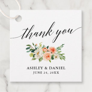 Calligraphy Coral Floral Thank You Wedding Favour Tags