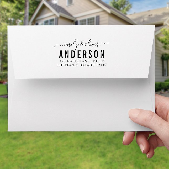Calligraphy Couple Bold Last Name Return Address Envelope (Creator Uploaded)
