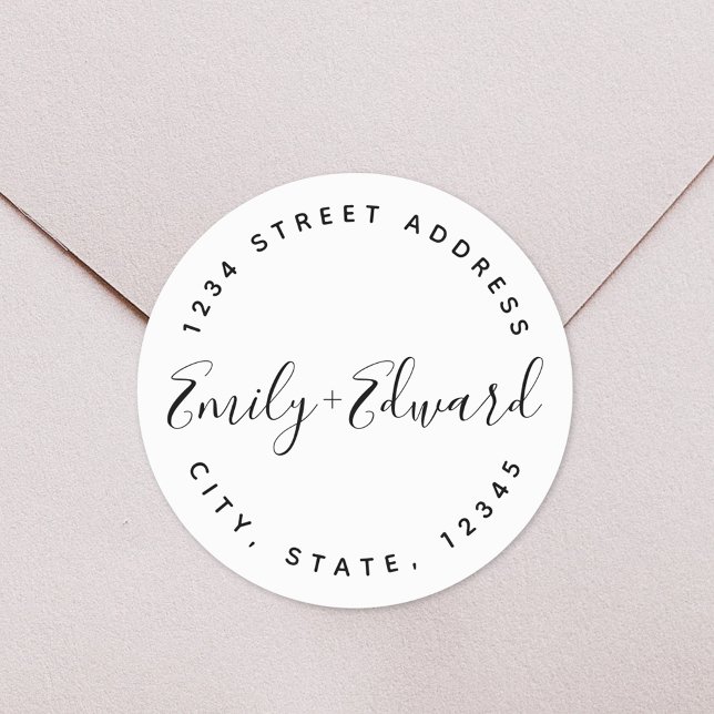 Calligraphy Couple Names Circular Wedding Address Classic Round Sticker (Creator Uploaded)