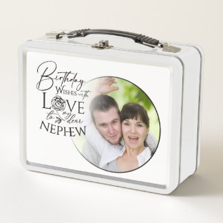 Calligraphy Custom Photo Birthday For Nephew Metal Lunch Box