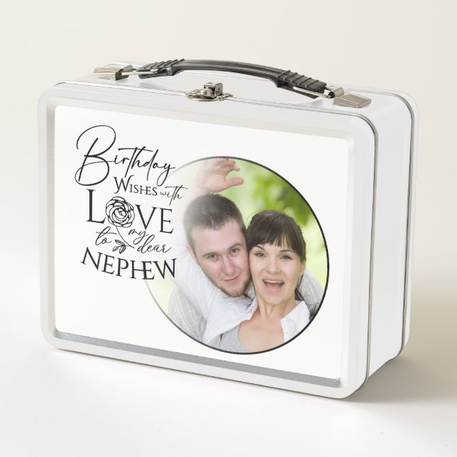 Calligraphy Custom Photo Birthday For Nephew Metal Lunch Box (Front)