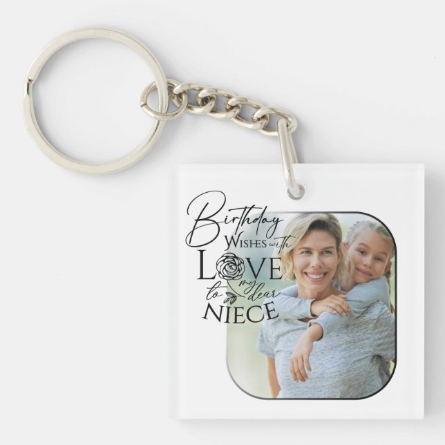 Calligraphy Custom Photo Birthday For  Niece Key Ring (Front)