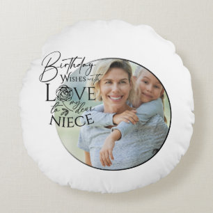 Calligraphy Custom Photo Birthday For Niece Round Cushion