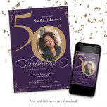 Calligraphy Custom Photo Gold Purple 50th Birthday Invitation<br><div class="desc">Calligraphy Custom Photo Gold Purple 50th Birthday Invitation. And elegantly designed special birthday celebration invitation,  featuring a custom photo of birthday person and script calligraphy with vintage flourish elements. Simple enough to fit a variety of themes and colours!
Need help? Simply contact me!</div>