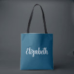 Calligraphy Custom Your Name Blue & Orange Tote Bag<br><div class="desc">Replace Your Script Name Text Here Elegant Modern Minimalistic Design Template Light Teal & Pink Shopping Shoulder Tote Bag.</div>