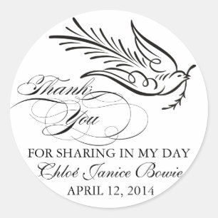 Calligraphy Dove and Thank You Text Classic Round Sticker
