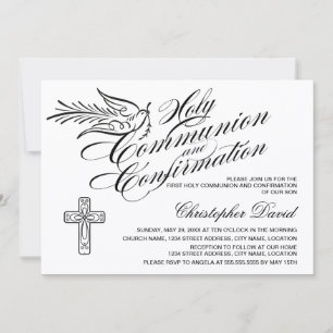 Calligraphy Dove Holy Communion and Confirmation Invitation