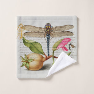 Calligraphy (Dragonfly, Carnation & Pear)  Wash Cloth