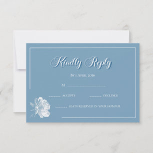 Calligraphy Dusty Blue White Floral RSVP Wedding  Card
