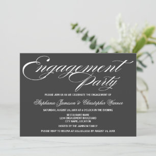 Calligraphy Elegance Grey Engagement Party Invitation