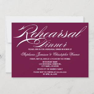 Calligraphy Elegance Plum Rehearsal Dinner Invitation