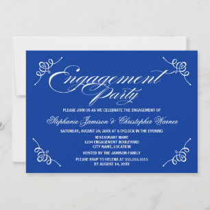 Calligraphy Elegance Royal Blue Engagement Party Invitation