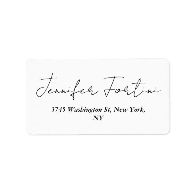 Calligraphy Elegant Black & White Plain Simple Label (Front)