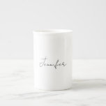 Calligraphy Elegant Black White Plain Simple Name Bone China Mug<br><div class="desc">Looking for a beautiful calligraphy with an aesthetic handwriting? This simple,  eye-catching design is for you. This product immediately impresses those who see it. The fine and tasteful design will immediately reflect the quality of your relationship and family.</div>