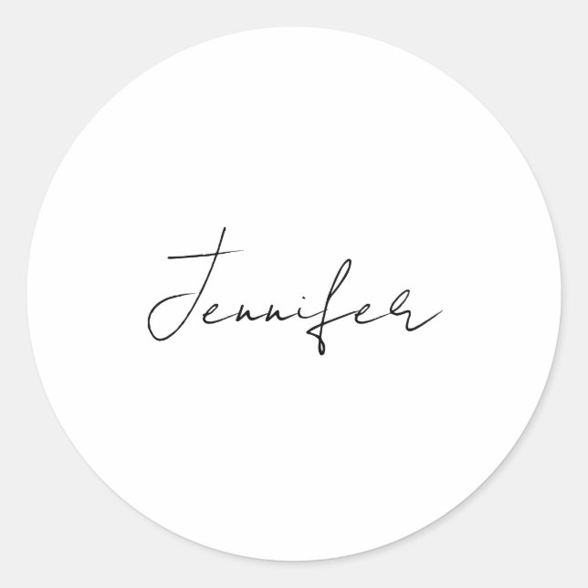 Calligraphy Elegant Black White Plain Simple Name Classic Round Sticker (Front)