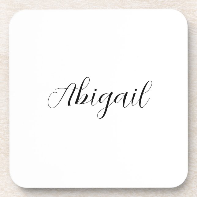 Calligraphy Elegant Black White Plain Simple Name Coaster (Front)