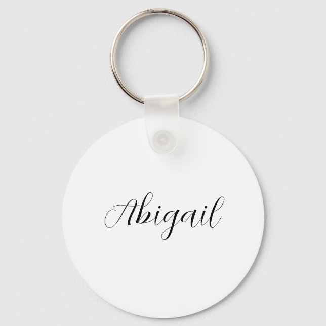 Calligraphy Elegant Black White Plain Simple Name Key Ring (Front)