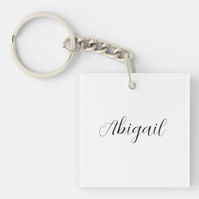 Calligraphy Elegant Black White Plain Simple Name Key Ring (Front)
