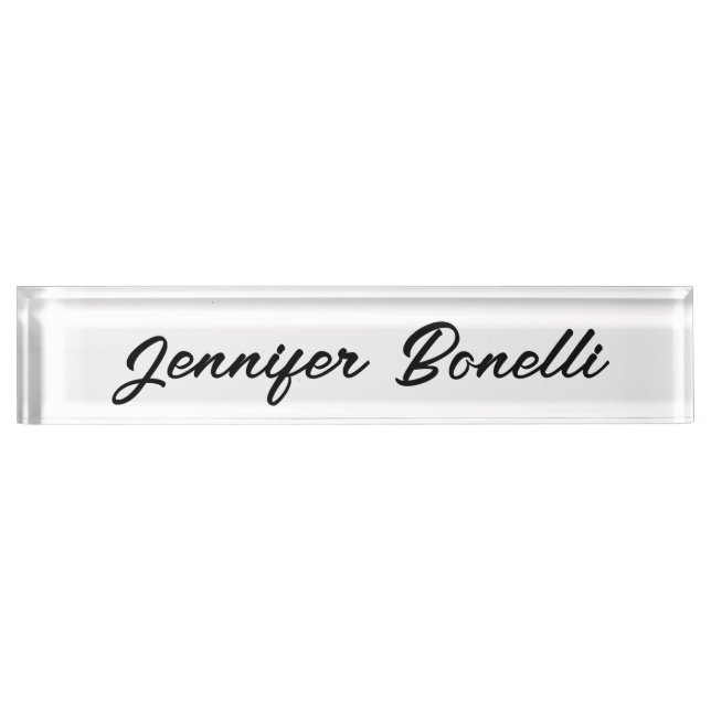 Calligraphy Elegant Black White Plain Simple Name Nameplate (Front)