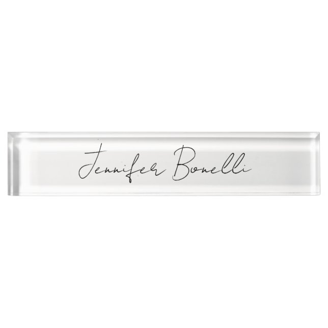 Calligraphy Elegant Black White Plain Simple Name Nameplate (Front)