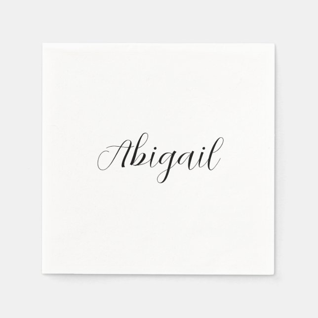 Calligraphy Elegant Black White Plain Simple Name Napkin (Front)