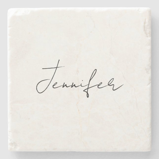 Calligraphy Elegant Black White Plain Simple Name Stone Coaster (Front)
