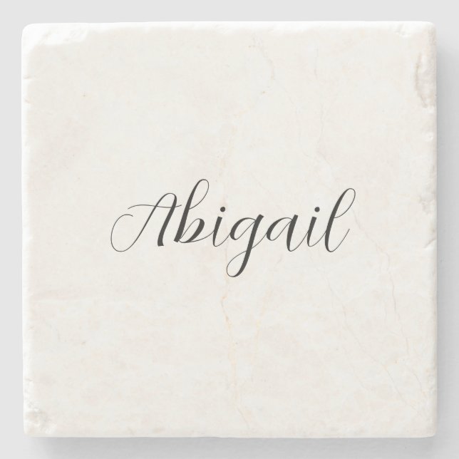 Calligraphy Elegant Black White Plain Simple Name Stone Coaster (Front)