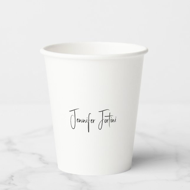 Calligraphy Elegant Black & White Plain Simple Paper Cups (Front)