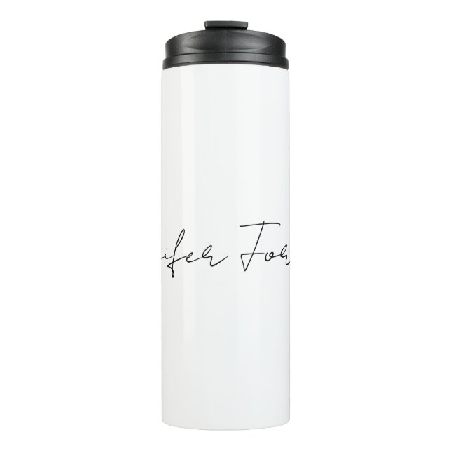 Calligraphy Elegant Black & White Plain Simple Thermal Tumbler (Front)