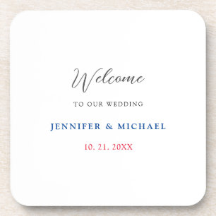 Calligraphy Elegant Black & White Welcome Wedding Coaster