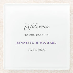 Calligraphy Elegant Black & White Welcome Wedding Glass Coaster
