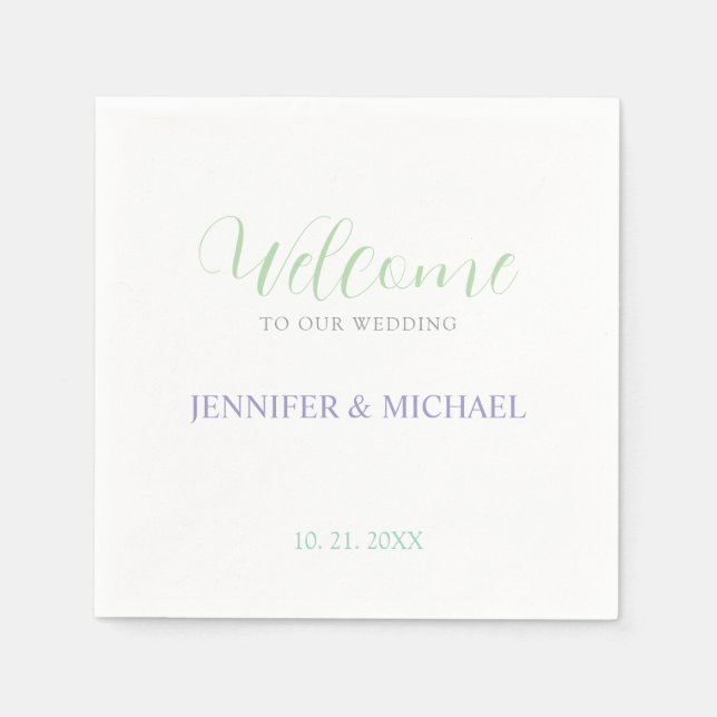 Calligraphy Elegant Black & White Welcome Wedding Napkin (Front)