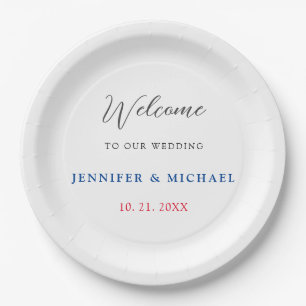 Calligraphy Elegant Black & White Welcome Wedding Paper Plate