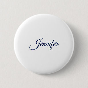 Calligraphy Elegant Blue White Plain Simple Name 6 Cm Round Badge