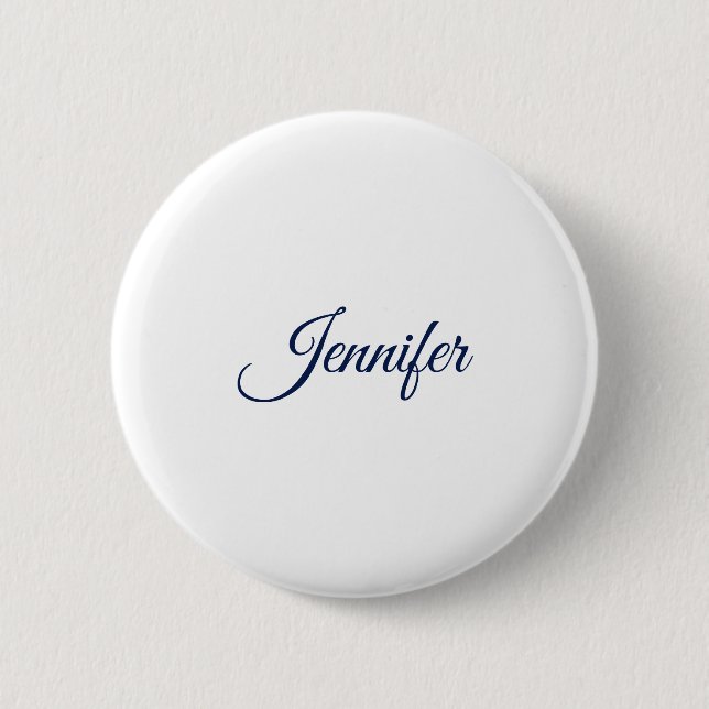 Calligraphy Elegant Blue White Plain Simple Name 6 Cm Round Badge (Front)