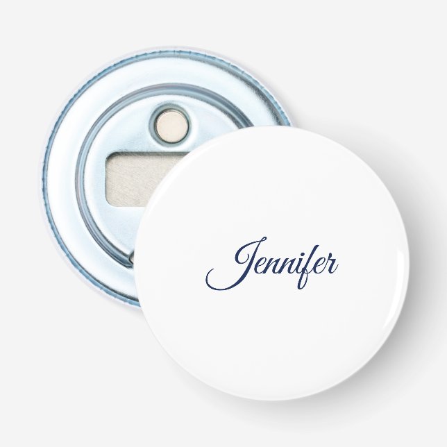 Calligraphy Elegant Blue White Plain Simple Name Bottle Opener (Front)