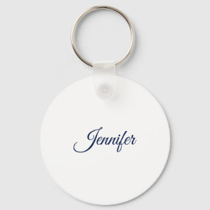 Calligraphy Elegant Blue White Plain Simple Name Key Ring