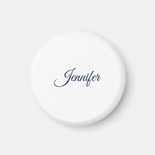 Calligraphy Elegant Blue White Plain Simple Name Magnet