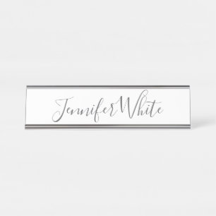 Calligraphy Elegant Bold Retro Gray White Name Desk Name Plate