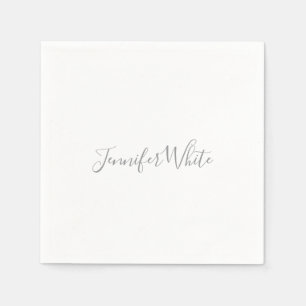 Calligraphy Elegant Bold Retro Gray White Name Napkin