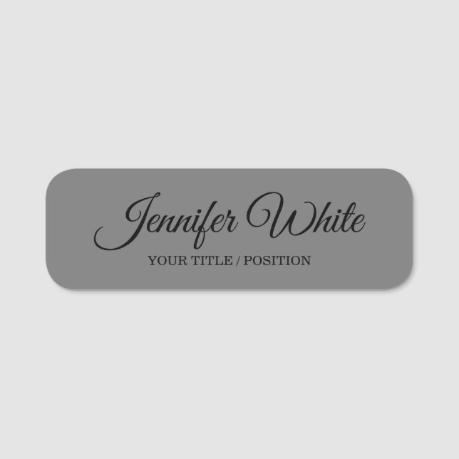 Calligraphy Elegant Bold Retro Grey Name Tag (Front)