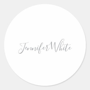 Calligraphy Elegant Bold Retro Grey White Name Classic Round Sticker