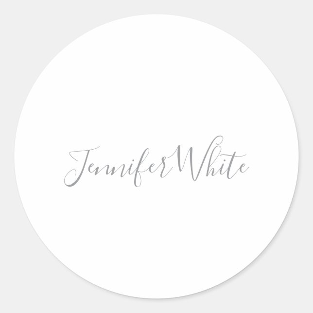 Calligraphy Elegant Bold Retro Grey White Name Classic Round Sticker (Front)