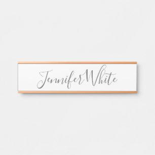 Calligraphy Elegant Bold Retro Grey White Name Door Sign