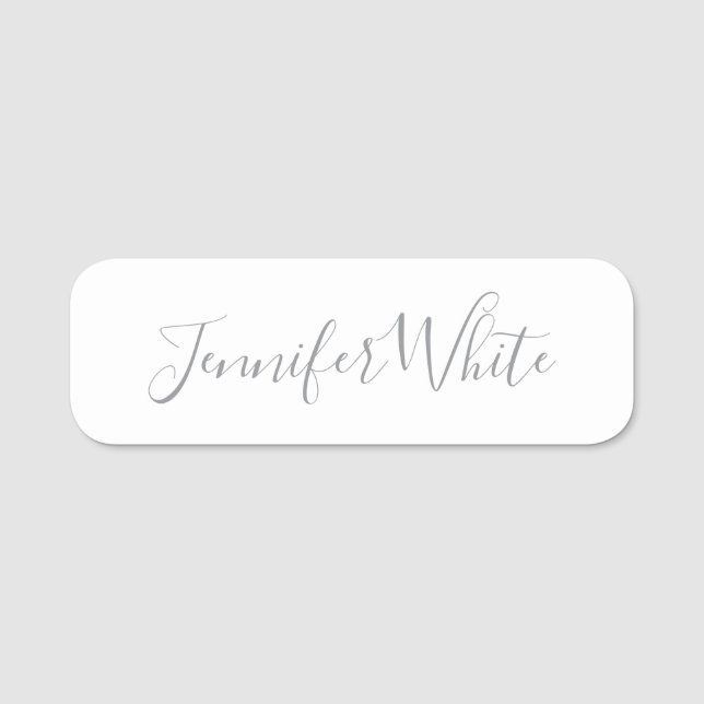 Calligraphy Elegant Bold Retro Grey White Name Tag (Front)
