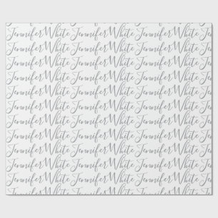 Calligraphy Elegant Bold Retro Grey White Name Wrapping Paper